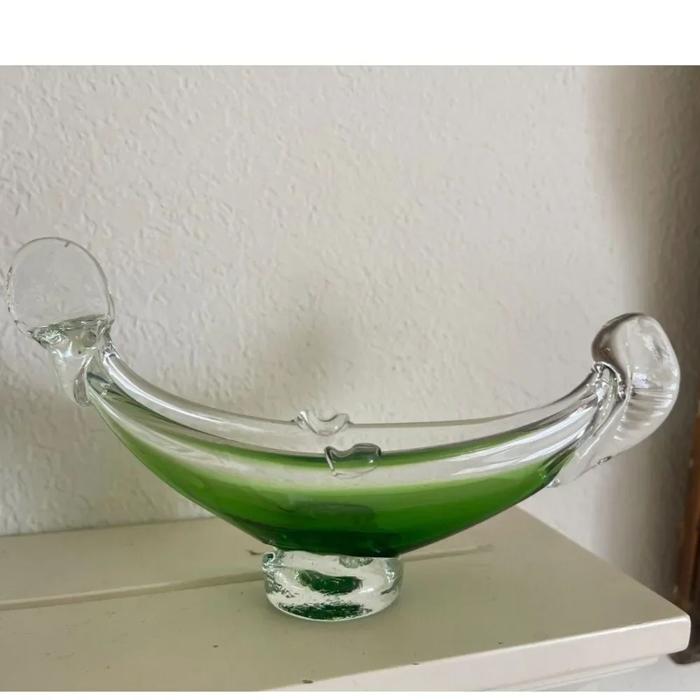 MURANO Art Glass ~ GONDOLA BOAT ~ Green Vintage Italy Italian Fine Handmade Scul
